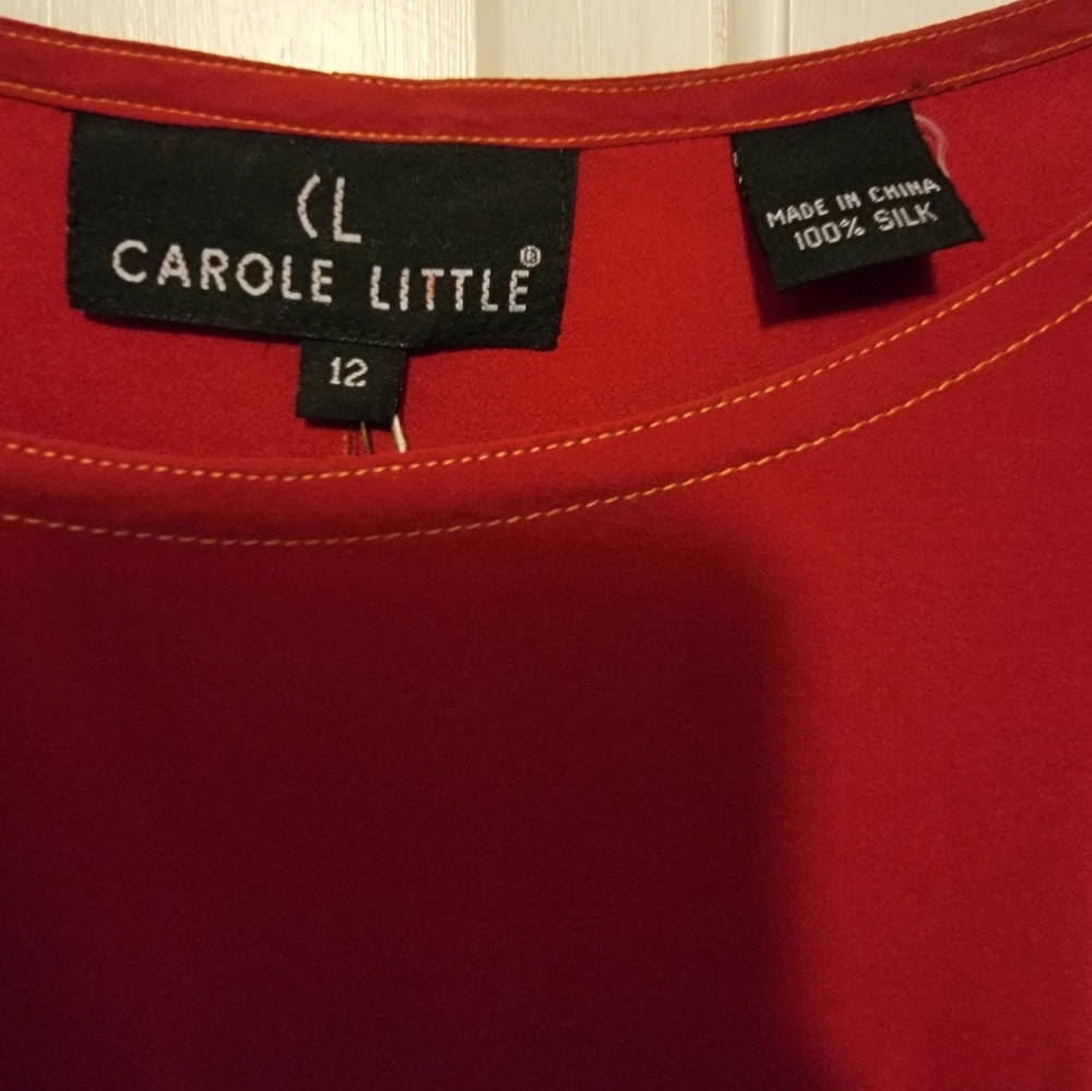 Carole Little Women's Red Top 100% Silk Size 12 NWT - Picture 3 of 8